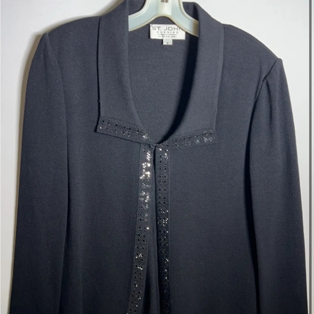 St. John’s evening black knit sequin trim sweater